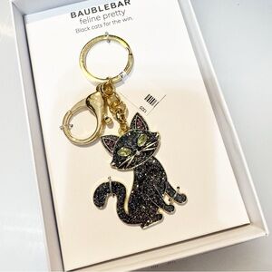 BaubleBar Glittery Black Cat Halloween Keychain NIB